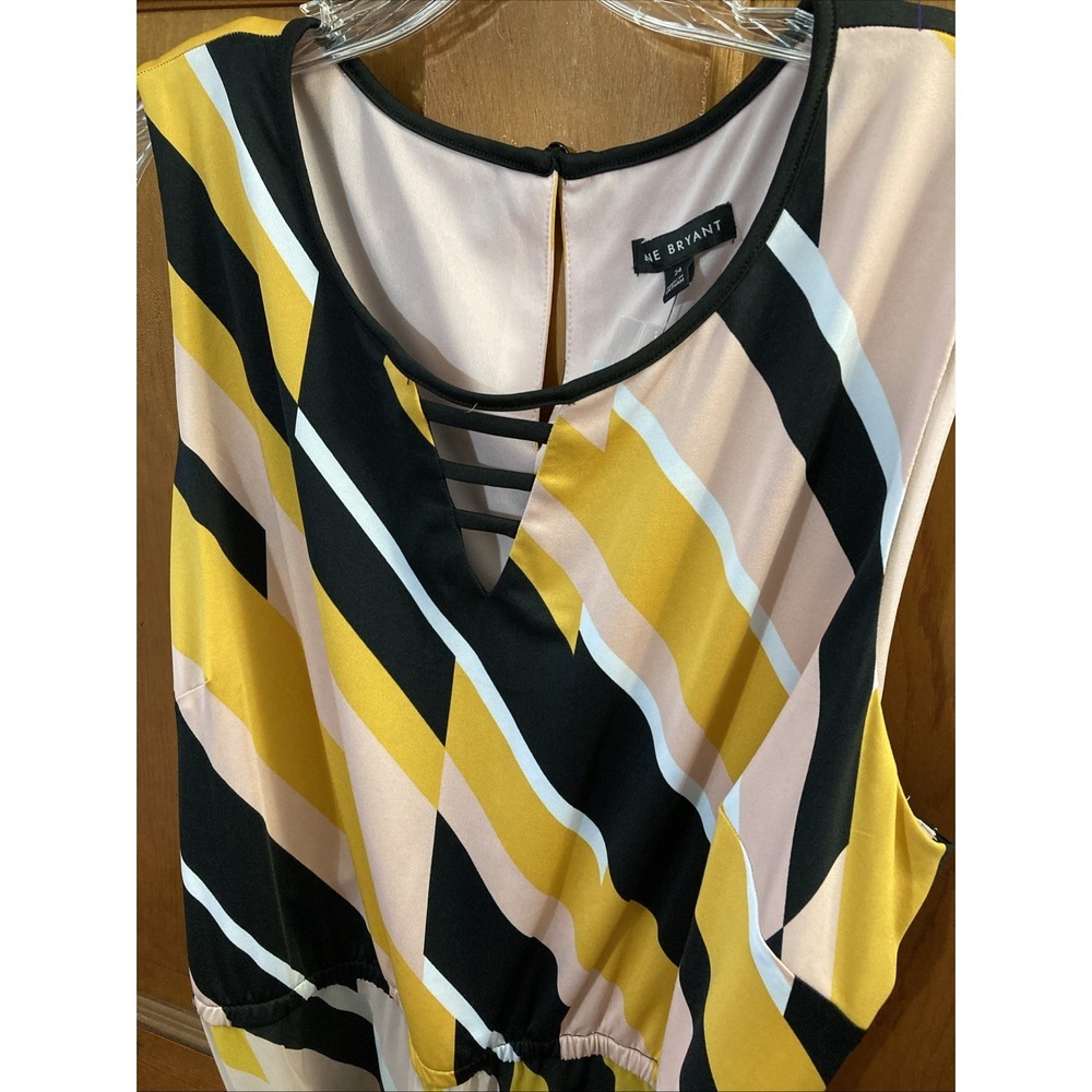 Lane Bryant Stripped Maxi Dress Sz 24 New Black Pink Yellow Belted Wedding Guest - Picture 6 of 12
